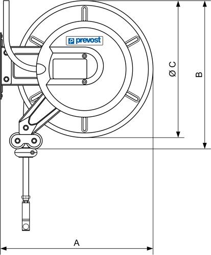 Prevost Schlauchaufroller 15 m für Gas mit Kupplung, offene Trommel DGO1015SIC