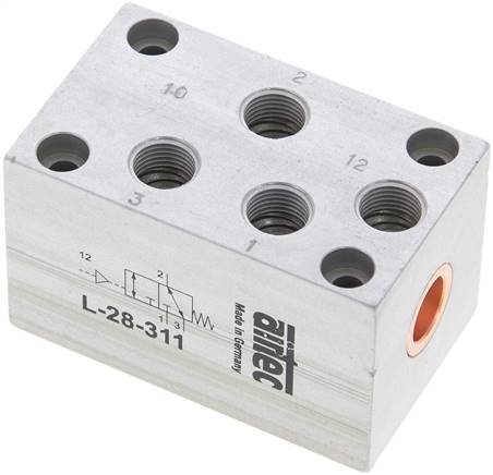 3/2-Wege Pneumatikventil mit Feder, G 1/8", Anschlüsse oben