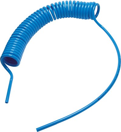 PUR-Spiralschlauch 6 x 4 mm, blau, 3,0 mtr. Arbeitslänge