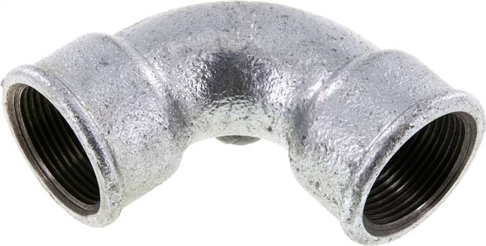 90°-Bogen Rp 1-1/4" (IG), kurz Typ 2a/D1, Temperguss verzinkt