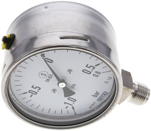 Sicherheits-Manometer senkrecht, 100mm, -1 bis 0,6 bar