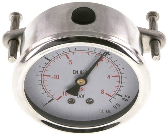 Glycerin-Einbaumanometer, 3kt-Frontring, 63mm, -1 bis 0,6 bar -Eco-Line