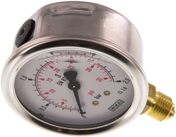 Glycerin-Manometer senkrecht (CrNi/Ms), 63mm, 0 - 2,5 bar