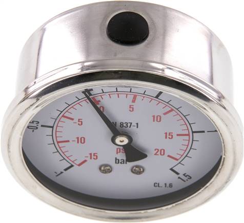 Glycerin-Manometer waagerecht (CrNi/Ms),63mm, -1 bis 1,5bar -Eco-Line