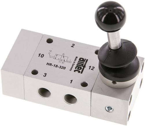 3/2-Wege Handhebelventil, Raste, G 1/8", Handhebel: Edelstahl