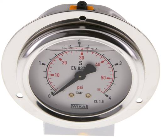 Glycerin-Einbaumanometer,Frontring, 63mm, 0 - 4 bar