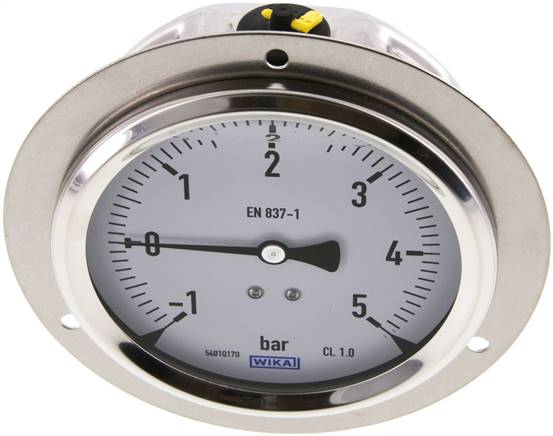 Glycerin-Einbaumanometer,Frontring, 100mm, -1 bis 5 bar