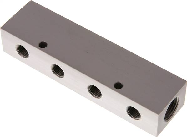 Verteilerleiste 2 x G 1/2"-4 x G 1/4", Aluminium eloxiert