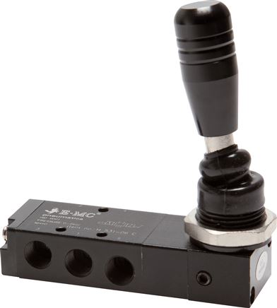 5/3-Wege Handhebelventil, G 1/8", Mittelstellung belüftet, Raste