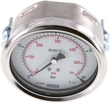 Einbaumanometer, 3-kant-Frontring, 100mm, 0 - 40 bar