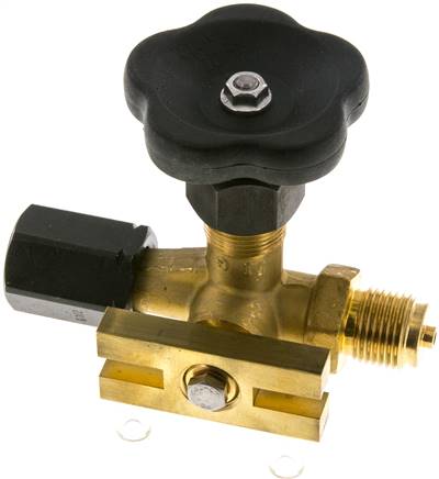 Manometer-Absperrventil G 1/2" Spannmuffe - Zapfen,Messing, Prüfanschluss 	60 x 25 x 10