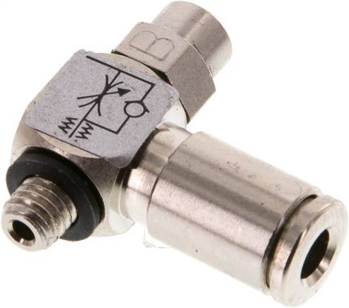 Winkel-Drosselrückschlagventil M 5-4mm,abluftregelnd (Standard), Messing, Eco