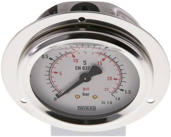 Glycerin-Einbaumanometer,Frontring, 63mm, 0 - 1,6 bar