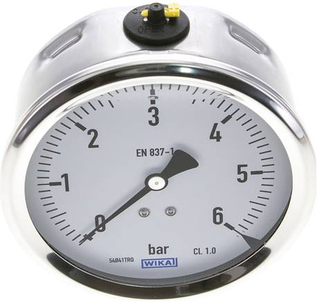 Glycerin-Manometer waagerecht (CrNi/Ms),100mm, 0 - 6bar