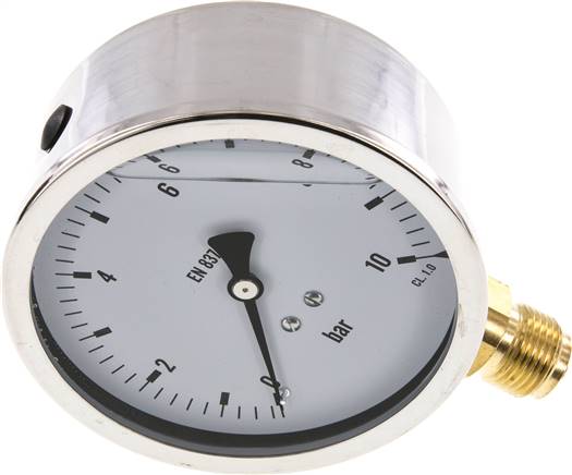 Glycerin-Manometer senkrecht (CrNi/Ms),100mm, 0 - 10 bar -Eco-Line