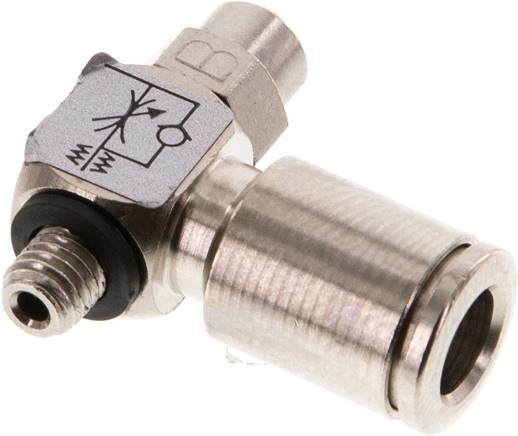 Winkel-Drosselrückschlagventil M 5-6mm,abluftregelnd (Standard), Messing, Eco
