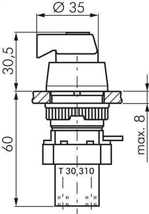 3/2-Wege Drehschalter-Ventil, schwarz (22,5mm), M5