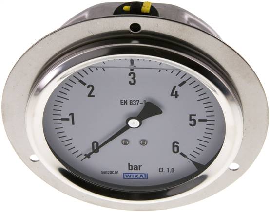 Glycerin-Einbaumanometer,Frontring, 100mm, 0 - 6 bar