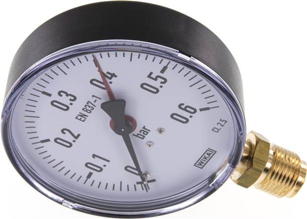 Manometer senkrecht, 100mm, 0 - 0,6 bar