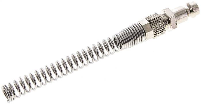 Kupplungsstecker (NW5) 6x4mm Schlauch m. Knickschutz, Messing vernickelt