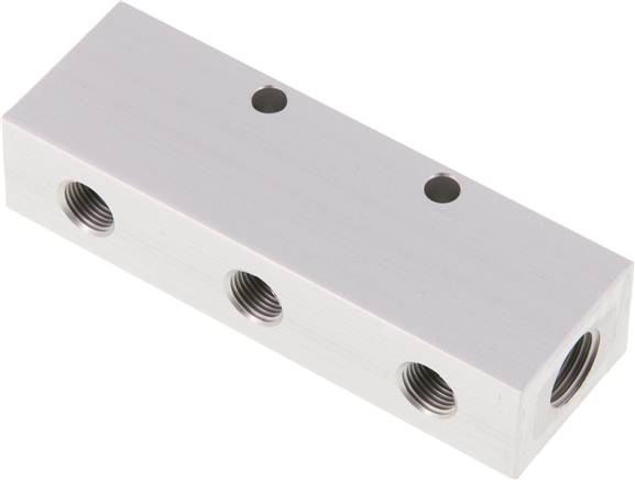 Verteilerleiste 2 x G 1/4"-3 x G 1/8", Aluminium eloxiert