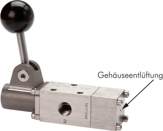 3/2-Wege (NC/NO)-Handhebelventil, G 1/4" , Raste