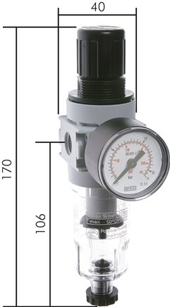 MULTIFIX Filterregler, G 1/4", 0,5 - 10bar, n. rücksteuerbar, Metallbehälter