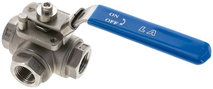 3-Wege Kugelhahn, Edelstahl, L-Bohrung, G 1/2", 0 bis 63bar