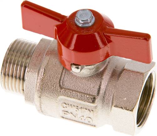 Messing-Kugelhahn, kurz, G 3/4" (AG/IG), -0,9 bis 40bar, Knebelgriff