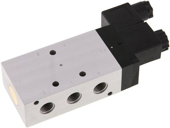 5/2-Wege Magnetventil, G 1/4", Feder, 230 V AC, NW 9