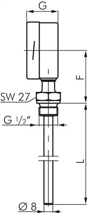 Bimetallthermometer, senkrecht D100/0 bis +120°C/200mm, Edelstahl für aggressive Medien