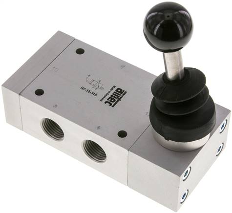 3/2-Wege Handhebelventil, Federrückstellung, G 1/2", Handhebel: Edelstahl