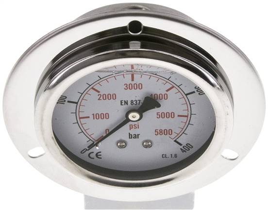 Glycerin-Einbaumanometer,Frontring, 63mm, 0 - 400 bar -Eco-Line