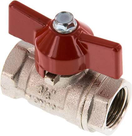 Messing-Kugelhahn, kurz, G 3/8", -0,9 bis 50 bar, voller Durchgang, Knebelgriff