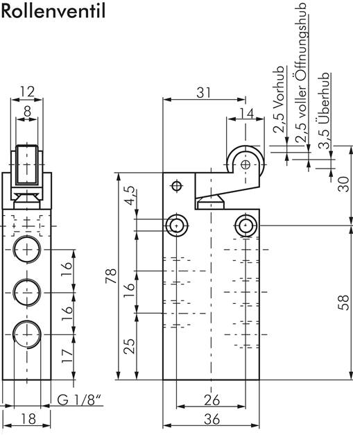 5/2-Wege Endschalter mit Rolle, G 1/8"