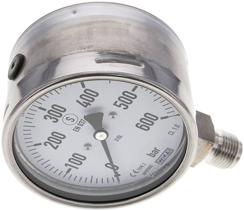 Sicherheits-Manometer senkrecht, 100mm, 0 - 600 bar