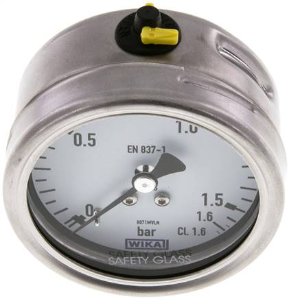 Chemie-Manometer waagerecht, 63mm, 0 - 1,6 bar