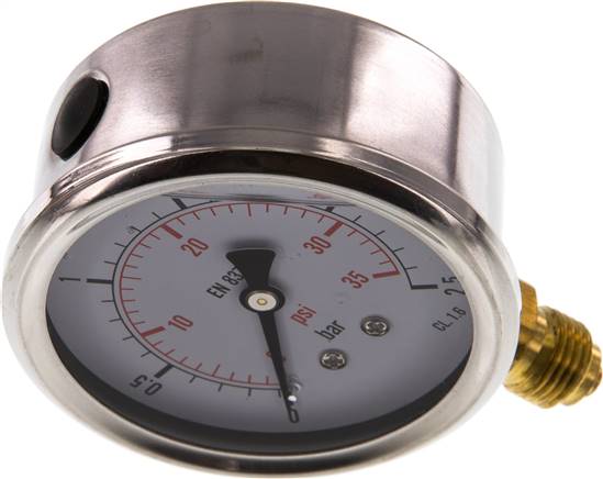 Glycerin-Manometer senkrecht (CrNi/Ms), 63mm, 0 - 2,5 bar -Eco-Line