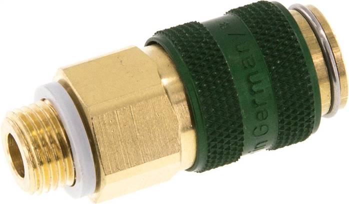Schnellkupplung (NW5) G 1/8"(AG), Messing, für Stecker beidseitig absperrend, grün