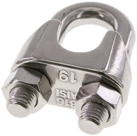 Drahtseilklemme f. 19,0mm Seil, M 12, B=33, 1.4436