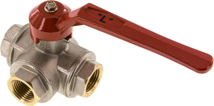 3-Wege Kugelhahn, Messing, L-Bohrung, G 1/2", -0,9 bis 50bar