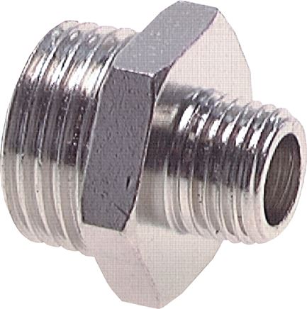 Doppelnippel G 1/4"-G 1/8", Messing vernickelt