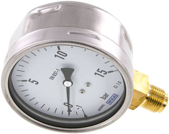 Manometer senkrecht (CrNi/Ms), 100mm, -1 bis 15 bar