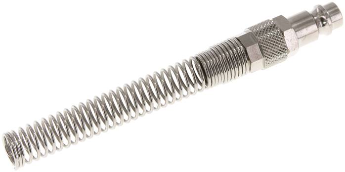 Kupplungsstecker (NW7,2) 10x8mm Schlauch m. Knickschutz, Messing vernickelt