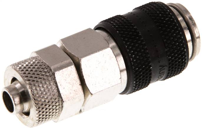 Schnellkupplung (NW5) 8x6mm Schlauch, Messing vernickelt, für Stecker beidseitig absperrend, schwarz