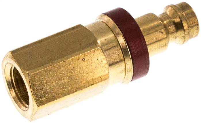 Kupplungsstecker (NW5) G 1/8"(IG), Messing, beidseitig absperrend, rot