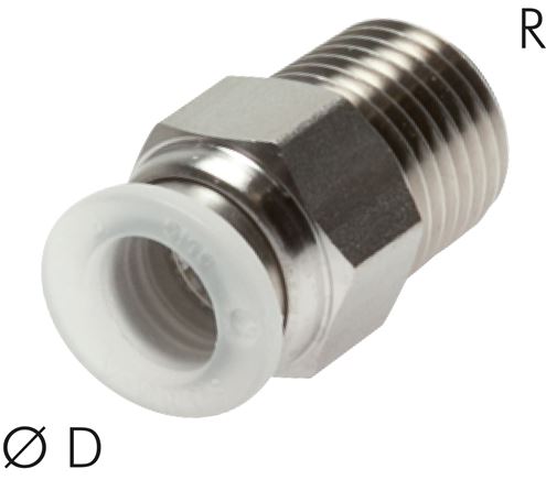 Gerader Steckanschluss R 1/8"-8mm, IQS-PP, Polypropylen mit Edelstahl-Gewinde