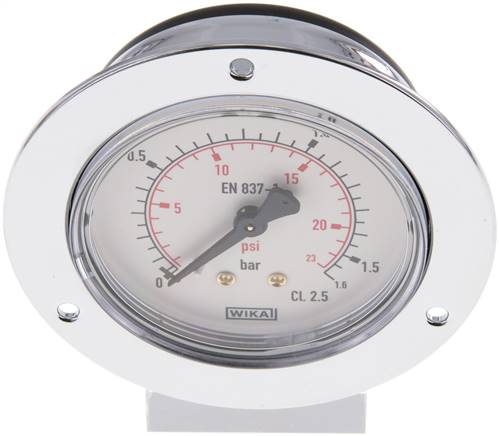 Einbaumanometer (CrNi/Ms), Frontring, 63mm, 0 - 1,6 bar