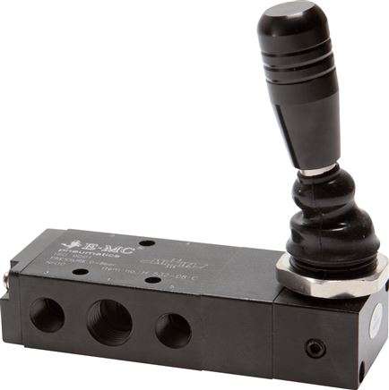 5/3-Wege Handhebelventil, G 1/4" (Abluft G 1/8"), Mittelstellung belüftet, Raste
