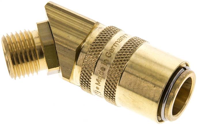 45°-Temperier-Schnellkupplung 13mm Zapfen,M 16x1,5(AG), Messing, für Stecker beidseitig absperrend